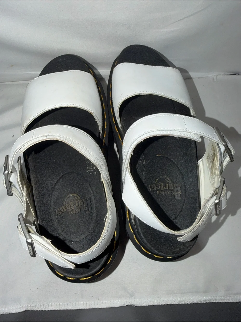 Dr. Marten Shoes Voss Leather Strap Platform Sandals White Quad Sole 8